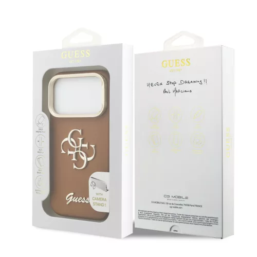 Guess PU Grained 4G Logo Stand Camera Frame tok, iPhone 17 Pro Max - barna