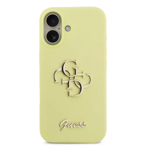 Guess Liquid Silicone 4G Metal Logo tok, iPhone 17 - sárga