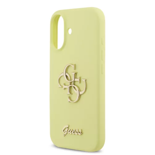 Guess Liquid Silicone 4G Metal Logo tok, iPhone 17 - sárga