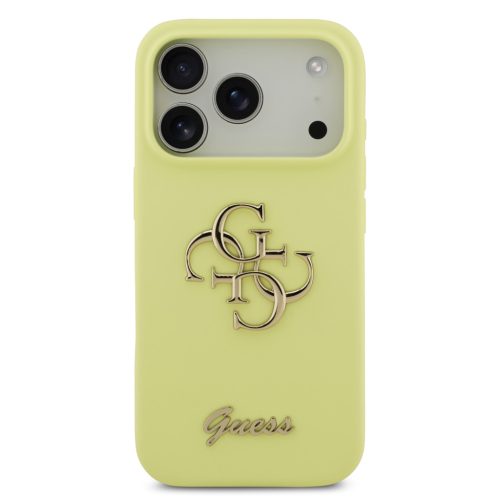 Guess Liquid Silicone 4G Metal Logo tok, iPhone 17 Pro - sárga