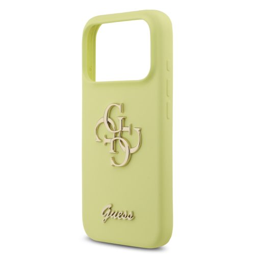 Guess Liquid Silicone 4G Metal Logo tok, iPhone 17 Pro - sárga