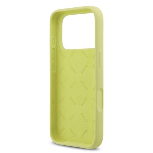 Guess Liquid Silicone 4G Metal Logo tok, iPhone 17 Pro - sárga