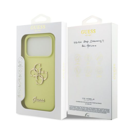 Guess Liquid Silicone 4G Metal Logo tok, iPhone 17 Pro - sárga