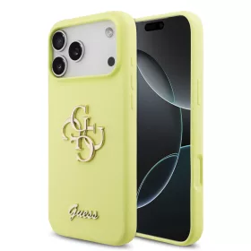   Guess Liquid Silicone 4G Metal Logo tok, iPhone 17 Pro Max - sárga