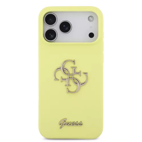 Guess Liquid Silicone 4G Metal Logo tok, iPhone 17 Pro Max - sárga