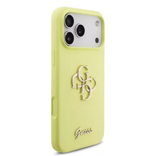 Guess Liquid Silicone 4G Metal Logo tok, iPhone 17 Pro Max - sárga