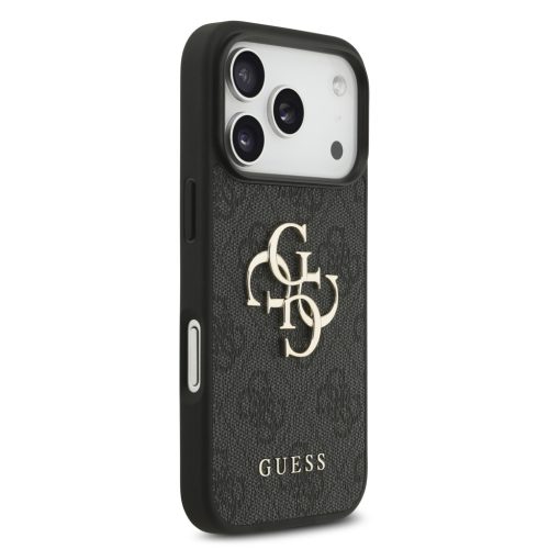 Guess PU 4G Metal Logo Strap tok, iPhone 17 Pro - fekete