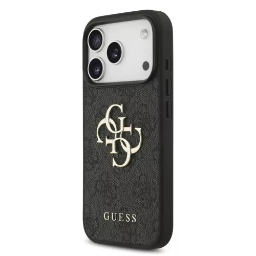 Guess PU 4G Metal Logo Strap tok, iPhone 17 Pro Max - fekete
