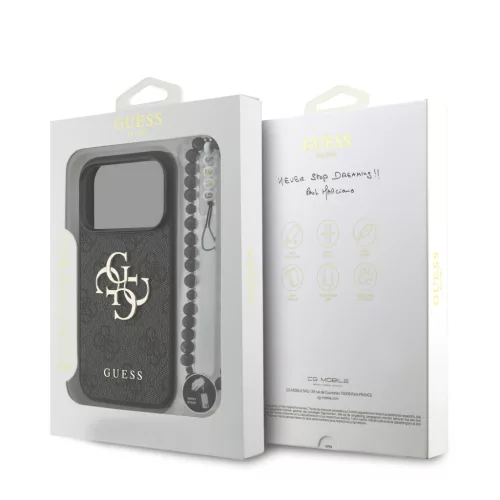 Guess PU 4G Metal Logo Strap tok, iPhone 17 Pro Max - fekete