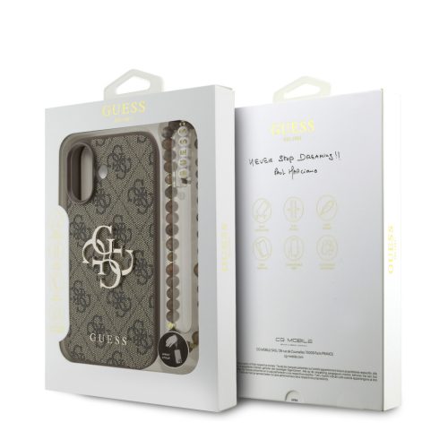 Guess PU 4G Metal Logo Strap tok, iPhone 17 Pro - barna