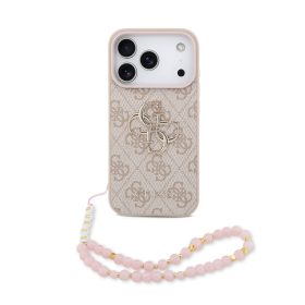   Guess PU 4G Metal Logo Strap tok, iPhone 17 Pro - rózsaszín