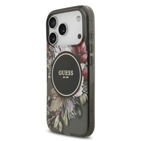 Guess IML Flowers Strap MagSafe tok, iPhone 17 Pro - fekete