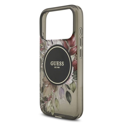 Guess IML Flowers Strap MagSafe tok, iPhone 17 Pro - fekete