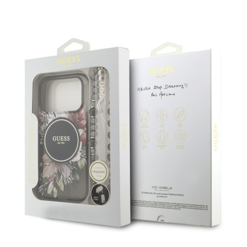 Guess IML Flowers Strap MagSafe tok, iPhone 17 Pro - fekete