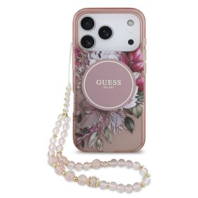   Guess IML Flowers Strap MagSafe tok, iPhone 17 Pro - rózsaszín