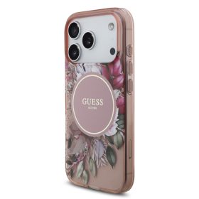   Guess IML Flowers Strap MagSafe tok, iPhone 17 Pro - rózsaszín