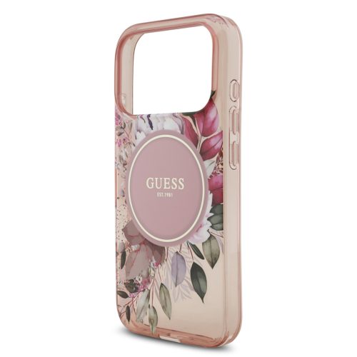 Guess IML Flowers Strap MagSafe tok, iPhone 17 Pro - rózsaszín