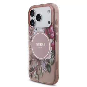   Guess IML Flowers Strap MagSafe tok, iPhone 17 Pro Max - rózsaszín
