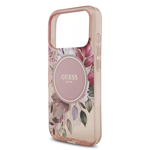 Guess IML Flowers Strap MagSafe tok, iPhone 17 Pro Max - rózsaszín