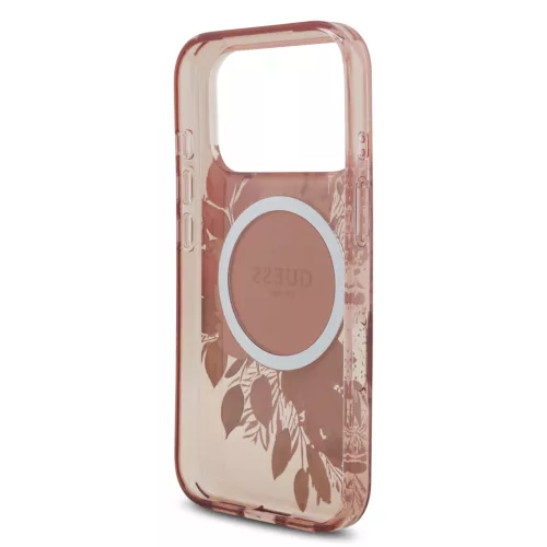 Guess IML Flowers Strap MagSafe tok, iPhone 17 Pro Max - rózsaszín