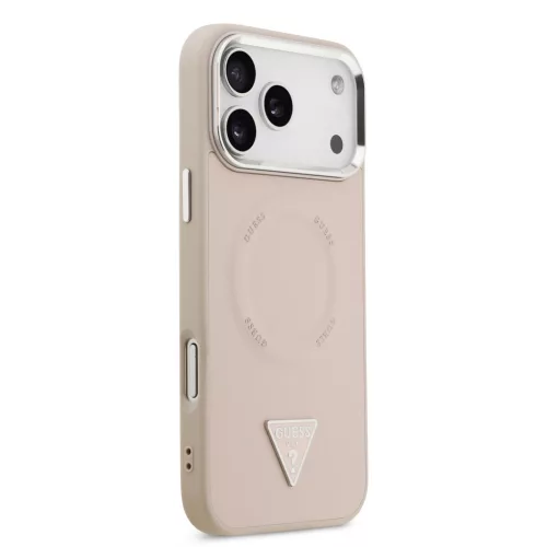 Guess PU Leather Triangle Logo MagSafe tok, iPhone 17 Pro Max - rózsaszín
