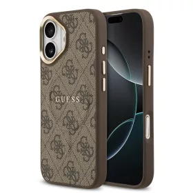   Guess PU Leather 4G arany Frame MagSafe tok, iPhone 17 - barna