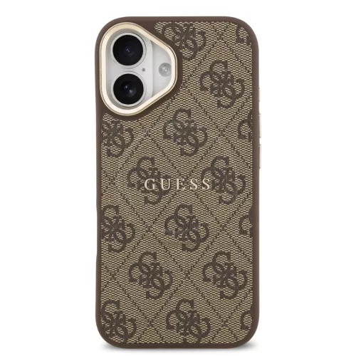 Guess PU Leather 4G arany Frame MagSafe tok, iPhone 17 - barna
