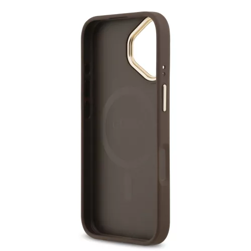 Guess PU Leather 4G arany Frame MagSafe tok, iPhone 17 - barna