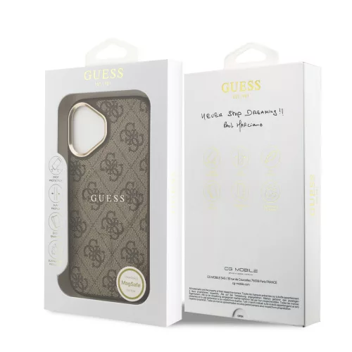 Guess PU Leather 4G arany Frame MagSafe tok, iPhone 17 - barna