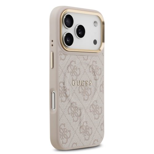 Guess PU Leather 4G - arany Frame MagSafe tok, iPhone 17 Pro - rózsaszín