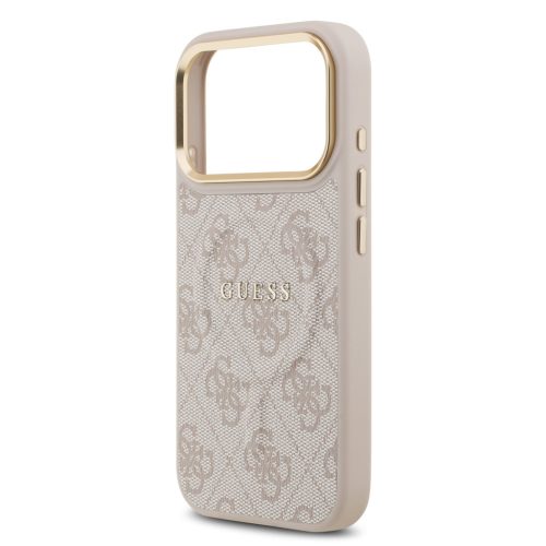 Guess PU Leather 4G - arany Frame MagSafe tok, iPhone 17 Pro - rózsaszín