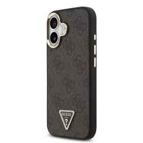   Guess PU Leather 4G Strass Triangle arany kamerakeretes  MagSafe tok,  iPhone 17 - fekete