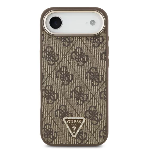 Guess PU Leather 4G Strass háromszög logós arany keretes MagSafe tok iPhone Air - barna