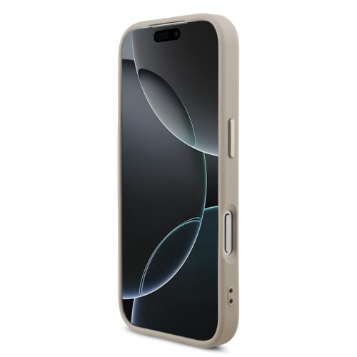 Guess PU Leather 4G Strass Triangle Logo arany Frame MagSafe tok, iPhone 17 Pro - rózsaszín