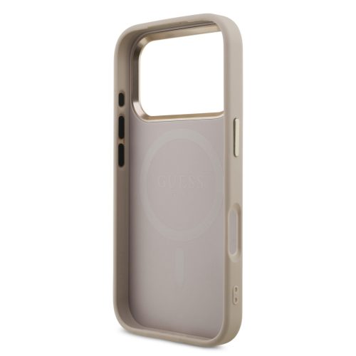 Guess PU Leather 4G Strass Triangle Logo arany Frame MagSafe tok, iPhone 17 Pro - rózsaszín