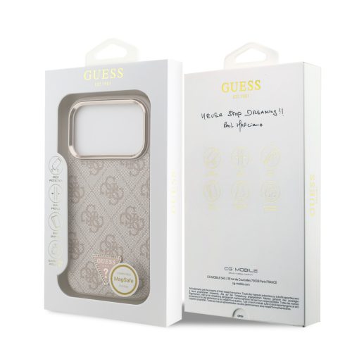 Guess PU Leather 4G Strass Triangle Logo arany Frame MagSafe tok, iPhone 17 Pro - rózsaszín