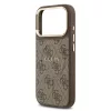 Guess PU Leather 4G Strass Triangle Logo arany Frame MagSafe tok, iPhone 17 Pro Max - barna -