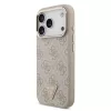 Guess PU Leather 4G Strass Triangle Logo arany Frame MagSafe tok, iPhone 17 Pro Max - rózsaszín
