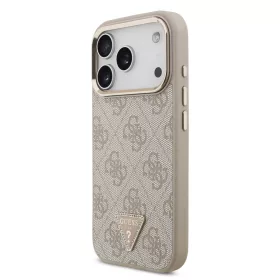   Guess PU Leather 4G Strass Triangle Logo arany Frame MagSafe tok, iPhone 17 Pro Max - rózsaszín