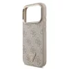 Guess PU Leather 4G Strass Triangle Logo arany Frame MagSafe tok, iPhone 17 Pro Max - rózsaszín