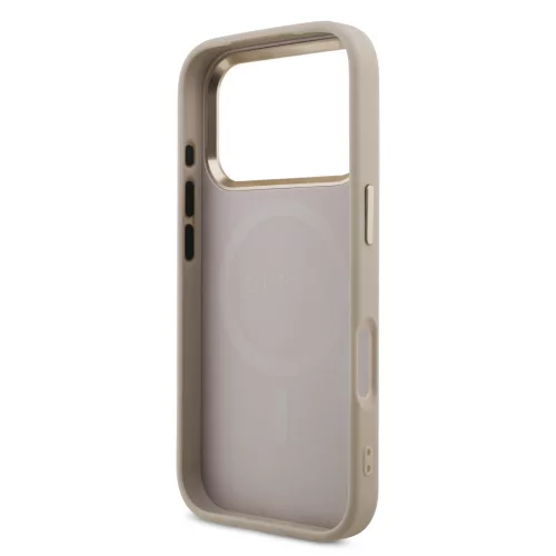 Guess PU Leather 4G Strass Triangle Logo arany Frame MagSafe tok, iPhone 17 Pro Max - rózsaszín