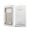 Guess PU Leather 4G Strass Triangle Logo arany Frame MagSafe tok, iPhone 17 Pro Max - rózsaszín