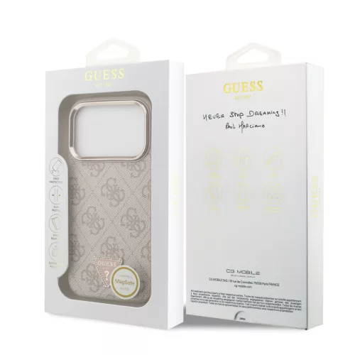 Guess PU Leather 4G Strass Triangle Logo arany Frame MagSafe tok, iPhone 17 Pro Max - rózsaszín