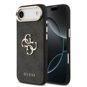   Guess PU Leather 4G Metal Logo arany keretes tok,  iPhone Air - fekete