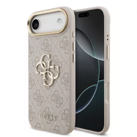   Guess PU Leather 4G Metal Logo arany keretes tok,  iPhone Air - rózsaszín