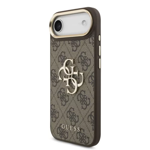 Guess PU Leather 4G Metal Logo arany keretes tok, iPhone Air - barna