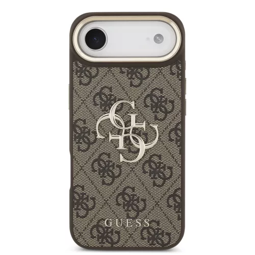 Guess PU Leather 4G Metal Logo arany keretes tok, iPhone Air - barna