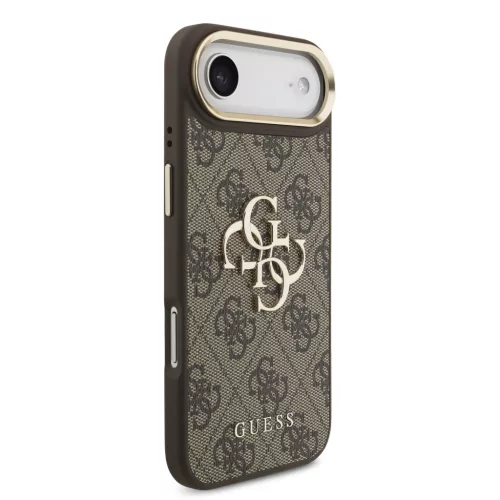 Guess PU Leather 4G Metal Logo arany keretes tok, iPhone Air - barna