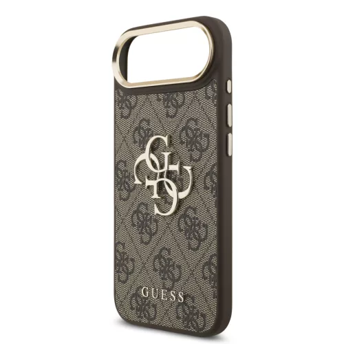 Guess PU Leather 4G Metal Logo arany keretes tok, iPhone Air - barna