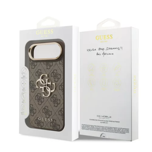 Guess PU Leather 4G Metal Logo arany keretes tok, iPhone Air - barna